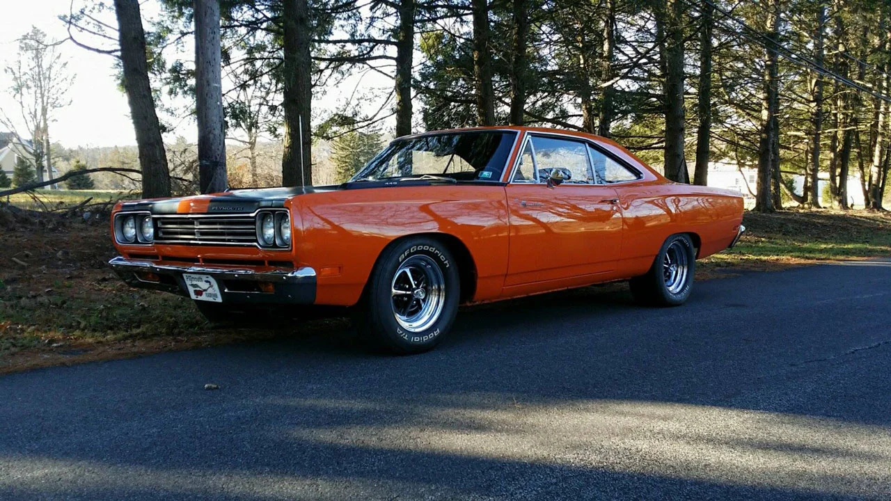 An orange 1969 Plymouth Roadrunner